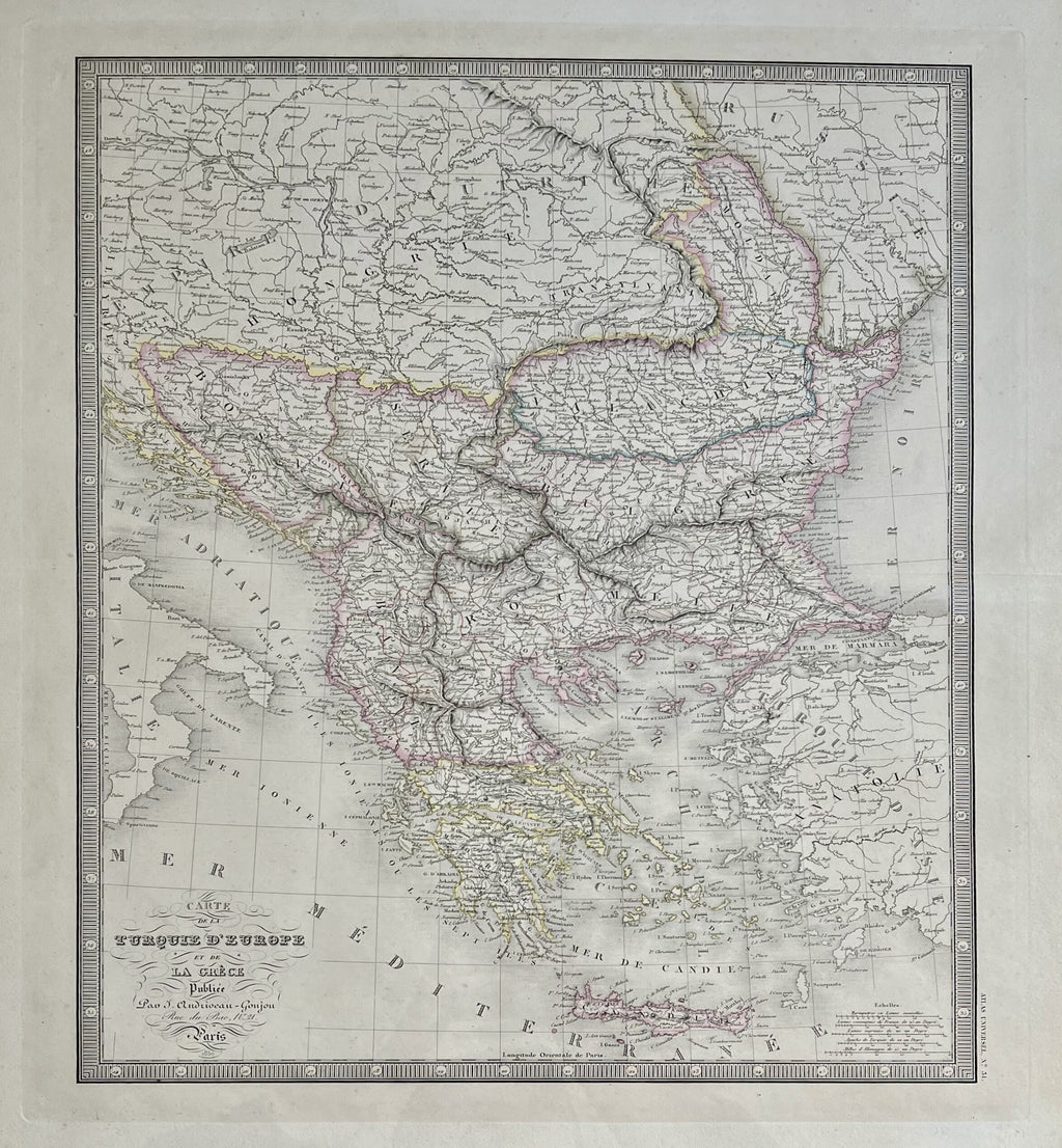 Carte De La Turquie D'Europe [The Balkans]- By Eugene Andriveau-Goujon