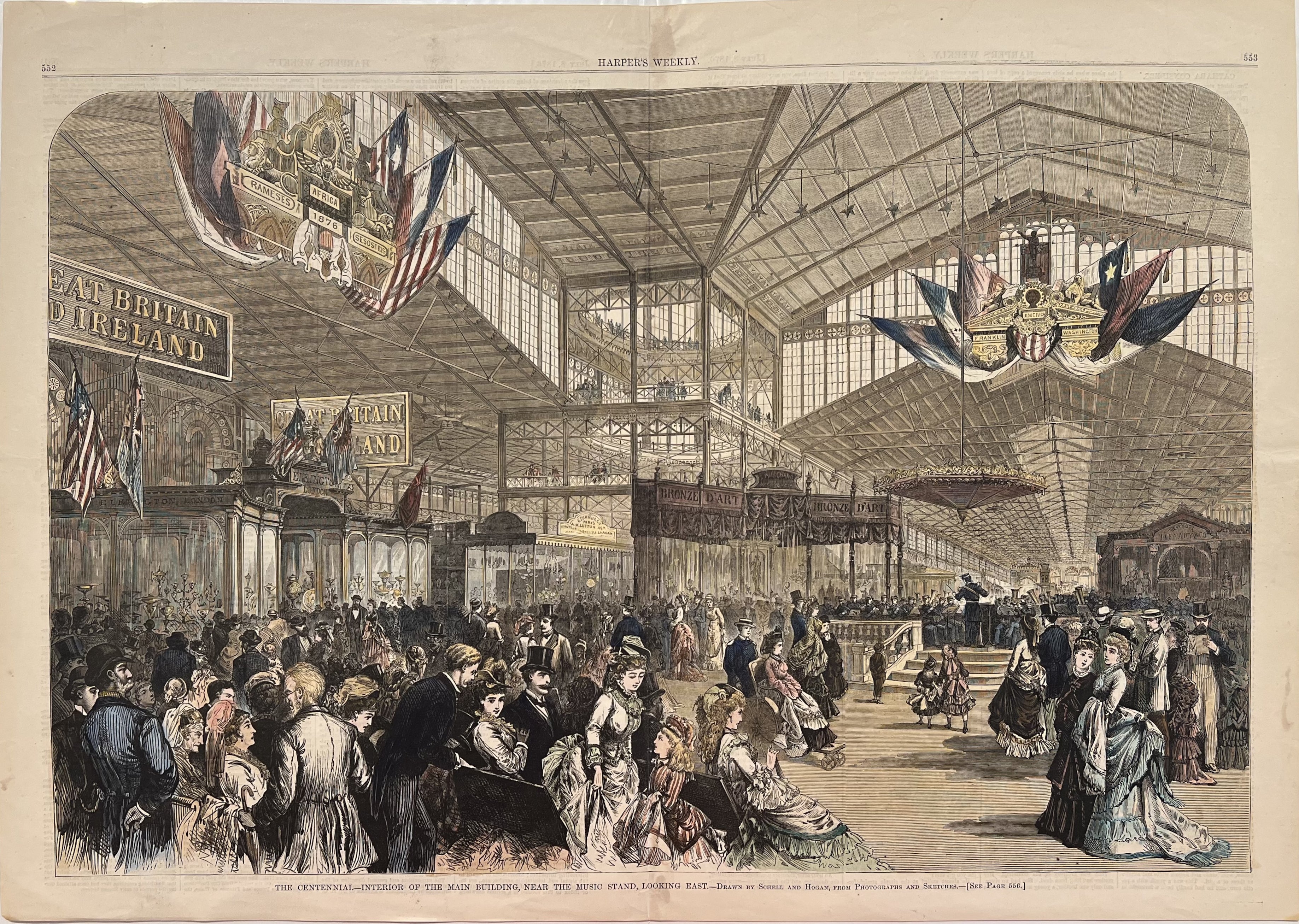 The Centennial- Interior of Main Building, Near Music Stand, Looking East- By Schell and Hogan