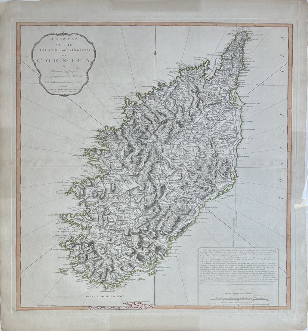 A New Map of the Island and Kingdom of Corsica- By Thomas Jefferys