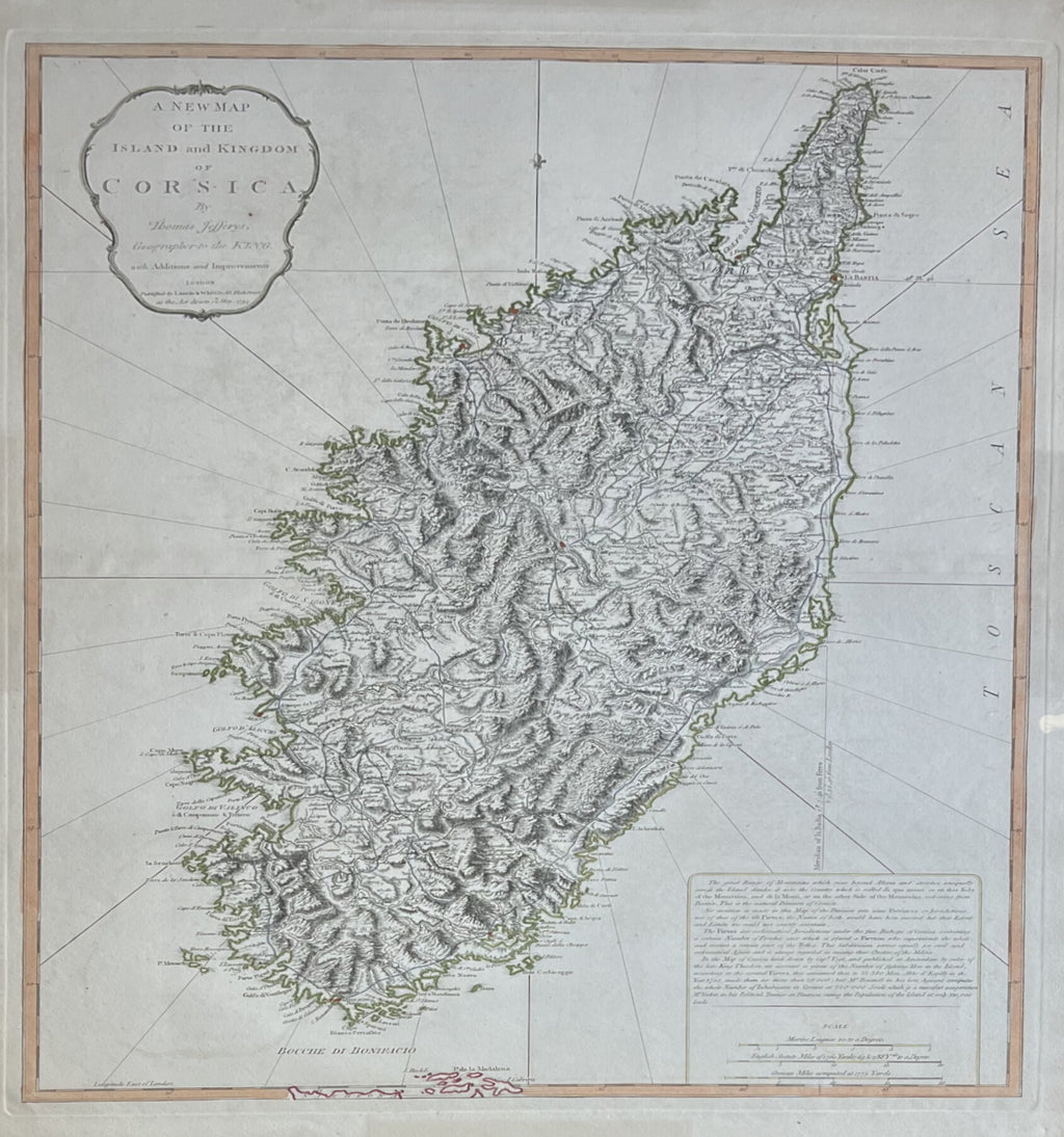 A New Map of the Island and Kingdom of Corsica- By Thomas Jefferys