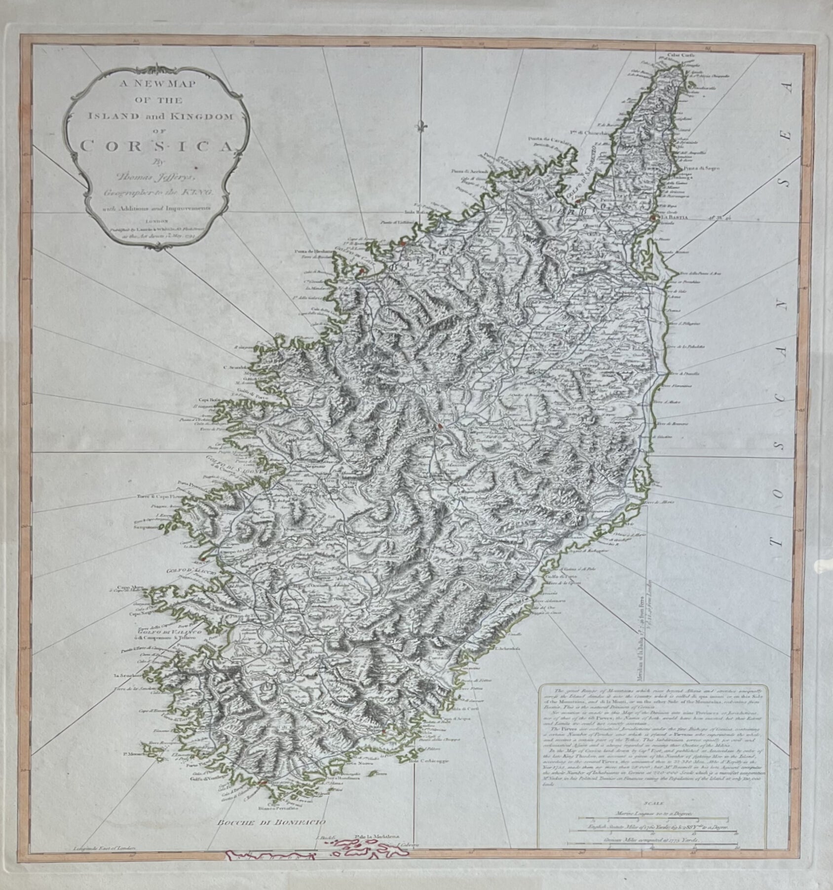 A New Map of the Island and Kingdom of Corsica- By Thomas Jefferys