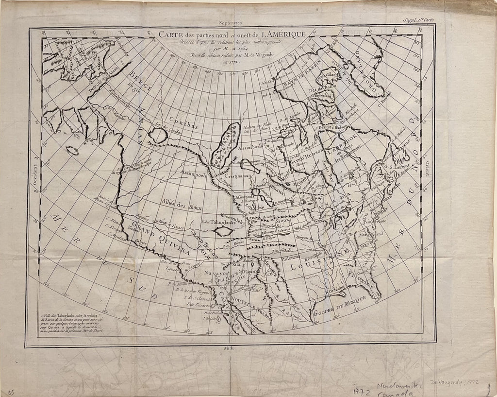 Carte des Parties Nord et Oueft de L'Amerique- By Robert de Vaugondy
