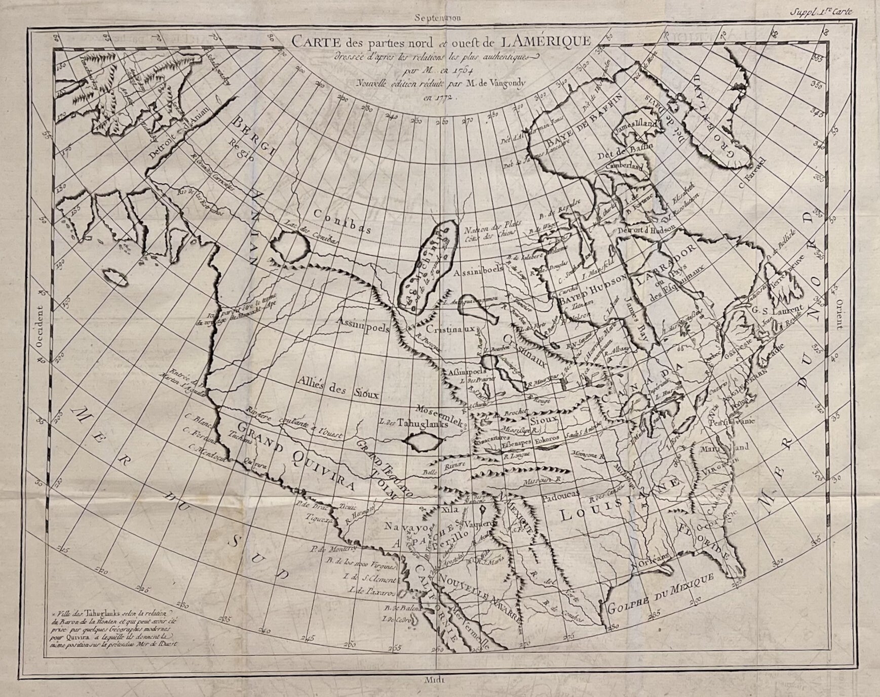 Carte des Parties Nord et Oueft de L'Amerique- By Robert de Vaugondy