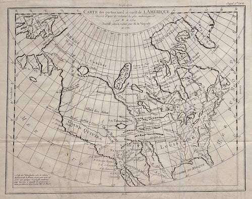 Carte des Parties Nord et Oueft de L'Amerique- By Robert de Vaugondy