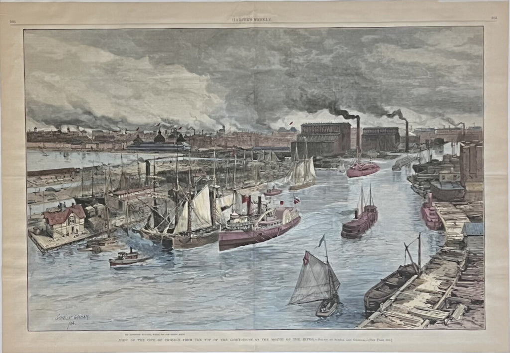 View of the City of Chicago from the Top of the Light-House at the Mouth of the River- By Schell and Graham